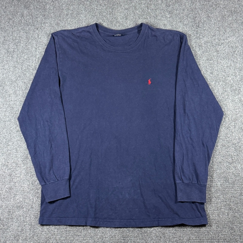 Vintage Polo Ralph Lauren Blank Long Sleeve T-shirt Men Medium Navy Pony Red
